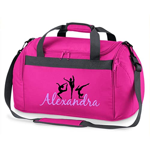 Kinder-Sporttasche Gymnastik mit Namen Bedruckt | Personalisierbar mit Motiv Turnerin Boden-Turnen | Reisetasche Duffle Bag zum Umhängen für Mädchen (pink) von minimutz