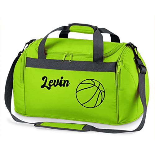 Sporttasche mit Namen Bedruckt für Kinder | Personalisierbar mit Motiv Basketball | Reisetasche Duffle Bag für Mädchen und Jungen Sport (grün) von minimutz