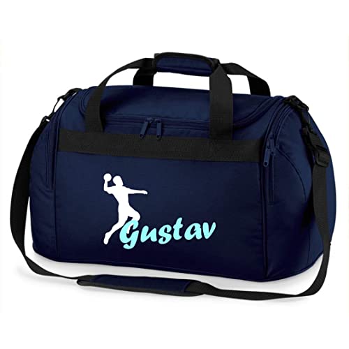 Sporttasche mit Namen Bedruckt für Kinder | Personalisierbar mit Motiv Handball | Reisetasche Duffle Bag für Mädchen und Jungen | Handballspieler Sport (dunkelblau) von minimutz