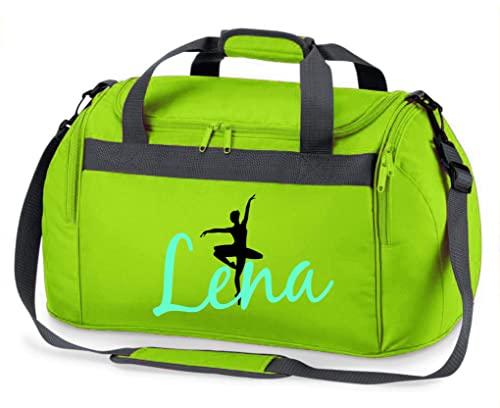 Sporttasche mit Namen | Personalisieren & Bedrucken | Motiv Ballett-Tänzerin Ballerina | Reisetasche Umhänge-Tasche für Mädchen | inkl. Namensdruck (apfelgrün) 26 Liter von minimutz