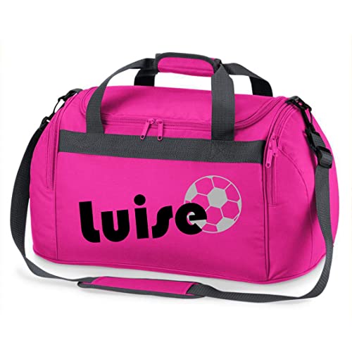 Sporttasche mit Namen | inkl. NAMENSDRUCK | Motiv Fußball | Personalisieren & Bedrucken | Reisetasche Jungen Ball Sport-Verein | blau schwarz (pink) von minimutz