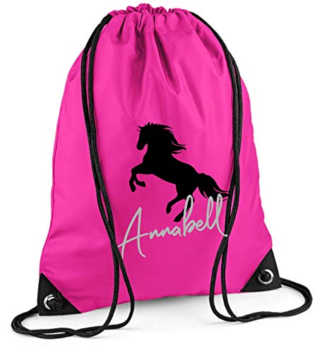 Turnbeutel mit Namen | Motiv aufsteigendes Pferd inkl. Namensdruck | Personalisieren & Bedrucken | Sportbeutel Schuhbeutel für Mädchen (pink) von minimutz
