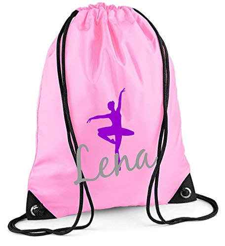 Turnbeutel mit Namen | inkl. NAMENSDRUCK | Motiv Ballett-Tänzerin | Personalisieren & Bedrucken | Sportbeutel Mädchen Kinder pink Ballerina lila (rosa) von minimutz