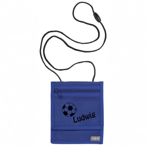 minimutz Brustbeutel Fußball Kinder - Personalisiert mit Name - Geldbeutel zum Umhängen Jungen Mädchen mit Klarsichtfenster für Schülerausweis Buskarte - 13 x 15 cm (Royalblau) von minimutz