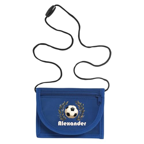 minimutz Geldbörse Kinder personalisiert, Kindergeldbeutel mit Name, Brustbeutel Fußball Jungen (Royalblau) von minimutz