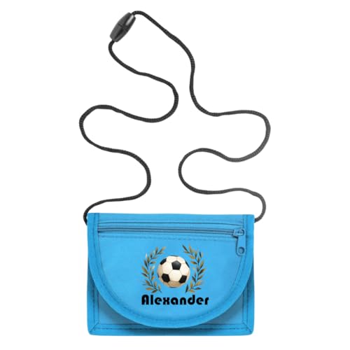 minimutz Geldbörse Kinder personalisiert, Kindergeldbeutel mit Name, Brustbeutel Fußball Jungen (hellblau) von minimutz