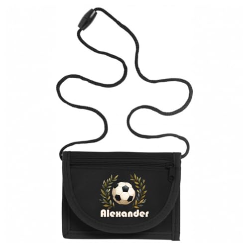 minimutz Geldbörse Kinder personalisiert, Kindergeldbeutel mit Name, Brustbeutel Fußball Jungen (schwarz) von minimutz