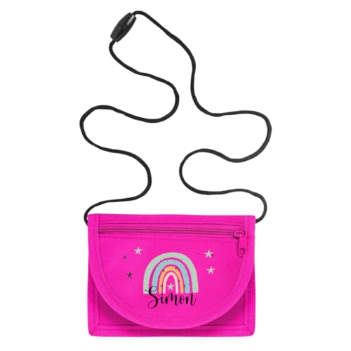 minimutz Geldbörse Kinder personalisiert, Kindergeldbeutel mit Name, Brustbeutel Regenbogen Sterne Mädchen (pink) von minimutz