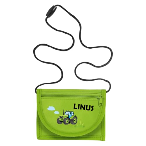 minimutz Geldbörse Kinder personalisiert, Kindergeldbeutel mit Name, Brustbeutel Traktor Jungen (grün) von minimutz