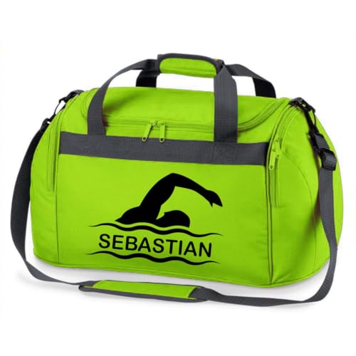 minimutz Sporttasche Schwimmen für Kinder - Personalisierbar mit Name - Schwimmtasche Duffle Bag für Mädchen und Jungen (grün) von minimutz