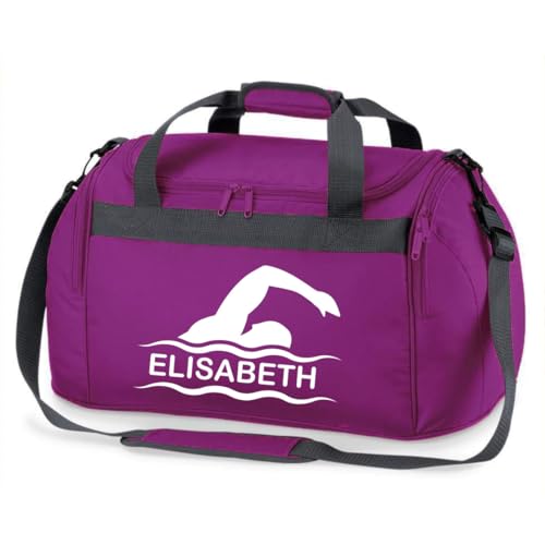 minimutz Sporttasche Schwimmen für Kinder - Personalisierbar mit Name - Schwimmtasche Duffle Bag für Mädchen und Jungen (lila) von minimutz