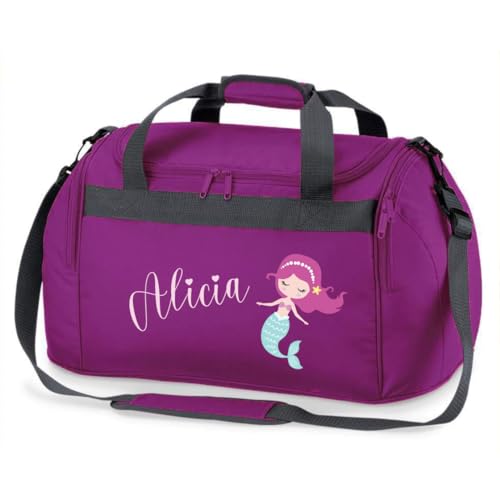 minimutz Sporttasche Schwimmen für Kinder - Personalisierbar mit Name - Schwimmtasche Meerjungfrau Duffle Bag für Mädchen und Jungen (lila) von minimutz