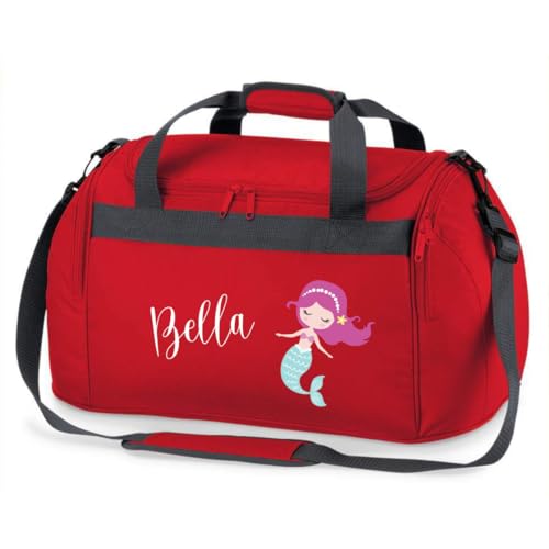 minimutz Sporttasche Schwimmen für Kinder - Personalisierbar mit Name - Schwimmtasche Meerjungfrau Duffle Bag für Mädchen und Jungen (rot) von minimutz