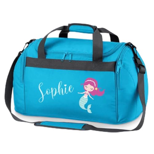 minimutz Sporttasche Schwimmen für Kinder - Personalisierbar mit Name - Schwimmtasche Meerjungfrau Duffle Bag für Mädchen und Jungen (türkis) von minimutz