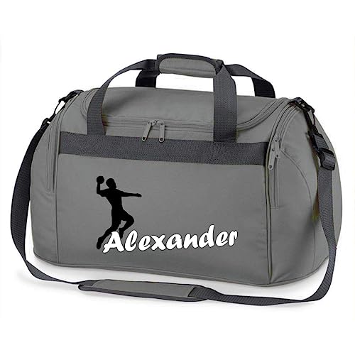 minimutz Sporttasche mit Namen Bedruckt für Kinder | Personalisierbar mit Motiv Handball | Reisetasche Duffle Bag für Mädchen und Jungen | Handballspieler Sport (grau) von minimutz