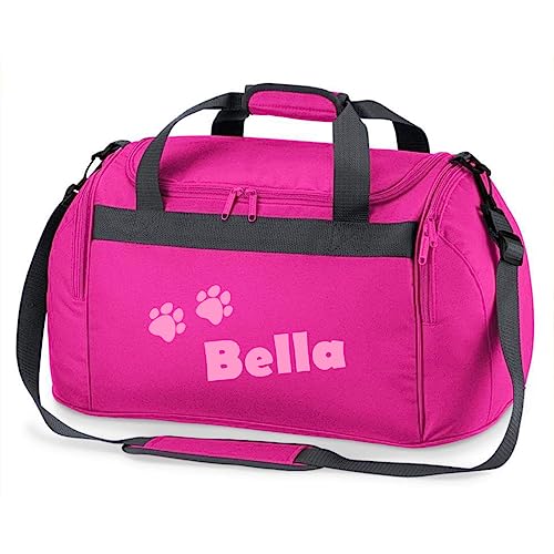 minimutz Sporttasche mit Pfoten | Personalisiert mit Namen | Sporttasche für Tierliebhaber Kinder | Hundetasche für die Tierpension | Reisetasche und Urlaubs-Tasche für Tiere (pink) von minimutz