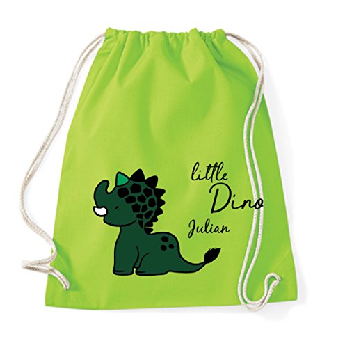 personalisierter Zuziehrucksack für Kinder | Motiv Dino-Saurier inkl. Namensdruck | Stoffbeutel mit Kordel für Jungen & Mädchen mit Name von minimutz