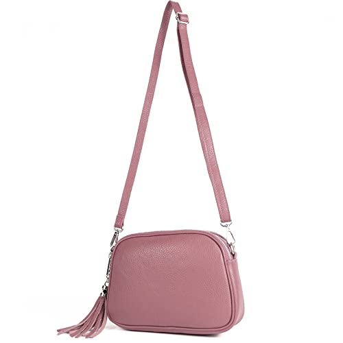 modamoda de - T238 - ital. Damen Umhängetasche Leder Medium, Farbe:Altrosa von modamoda de