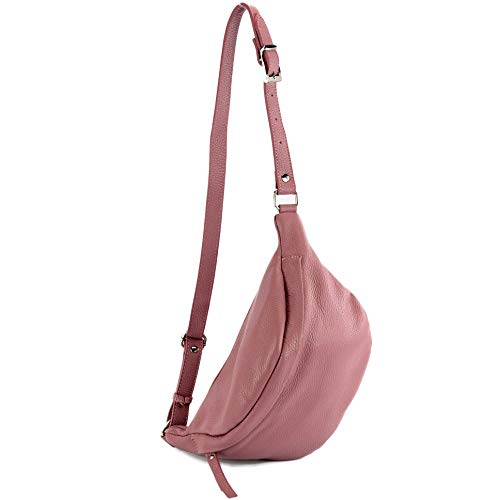 modamoda de - T77 - ital. Hüfttasche Bauchtasche Brusttasche Medium aus weichem Leder, Farbe:Altrosa von modamoda de