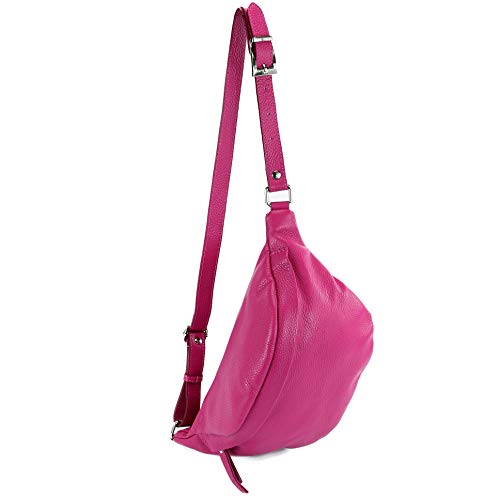 modamoda de - T77 - ital. Hüfttasche Bauchtasche Brusttasche Medium aus weichem Leder, Farbe:Pink von modamoda de