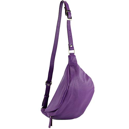 modamoda de - T77 - ital. Hüfttasche Bauchtasche Brusttasche Medium aus weichem Leder, Farbe:Purple von modamoda de