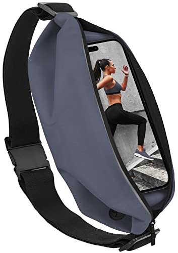 moex® Easy Bag für Apple iPhone 14 Plus Laufgürtel für Handy, Lauftasche Jogging, Handytasche zum Joggen, Sport Bauchtasche wasserdicht, Fitness Running Belt – Grau von moex