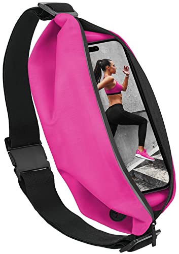 moex® Easy Bag für Apple iPhone 14 Pro Max Laufgürtel für Handy, Lauftasche Jogging, Handytasche zum Joggen, Sport Bauchtasche wasserdicht, Fitness Running Belt – Neon Pink von moex
