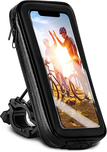 moex Fahrrad Handyhalterung kompatibel mit Apple iPhone 12 Mini - Lenkertasche mit Sichtfenster, neig- und drehbar, Lenker Halterung wasserdicht, Schwarz von moex