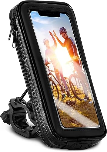 moex Fahrrad Handyhalterung kompatibel mit Apple iPhone 15 - Lenkertasche mit Sichtfenster, neig- und drehbar, Lenker Halterung wasserdicht, Schwarz von moex