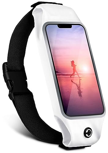 moex Laufgürtel Handy für Huawei Mate 20 Pro Lauftasche Jogging Tasche Wasserfest, Slim Running Belt Flexibel mit Sichtfenster, Laufgurt zum Joggen Bauchtasche Sport, Weiß von moex