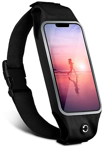 moex Laufgürtel Handy für Huawei Y6 (2019) Lauftasche Jogging Tasche Wasserfest, Slim Running Belt Flexibel mit Sichtfenster, Laufgurt zum Joggen Bauchtasche Sport, Schwarz von moex