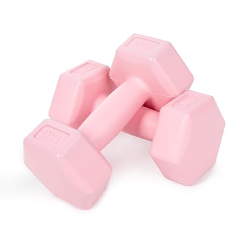 Molti 2er Set Hanteln Kurzhanteln aus massivem Zement Gewichte Rutschfeste Oberfläche Gewichtsvarianten 2 x 1kg bis 2 x 4kg für Gymnastik Aerobic Fitness Pilates Krafttraining (Rosa 2 x 1kg) von molti