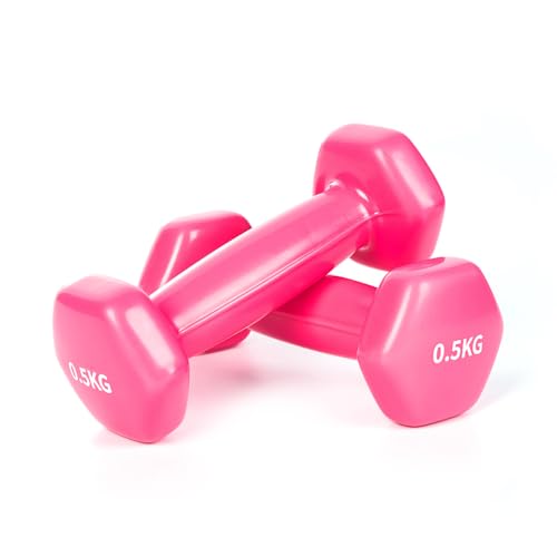 Molti Hanteln 2er Set Vinyl Kurzhanteln Gewichte mit Oberfläche aus Vinyl Gewichtsvarianten 2 x 0,5kg bis 2 x 3kg für Gymnastik Aerobic Fitness Pilates Krafttraining (Rosa 2 x 0,5kg) von molti