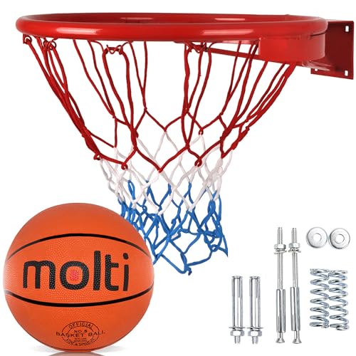 molti Basketballkorb Ø 45cm mit Ball #5 | Wandmontage Basketball Set Basketballring mit Netz | Outdoor & Indoor von molti