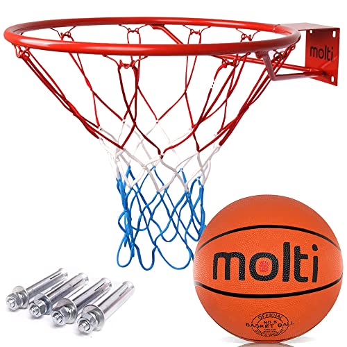 molti Basketballkorb Ø 45cm mit Ball Set | Wandmontage | Basketballring HangRing Netzt und Befestigungsschrauben Basketball | Outdoor & Indoor von MOLTI