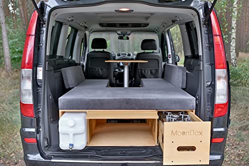 Moonbox Campingbox mit Tisch Van/Bus 119cm UV-Lack | mit Campingküche, Sitzplätze, Tisch, Bettfunktion/Schlafsystem | für Fahrzeuge mit Mind. 119cm Breite im Kofferraum von Moonbox