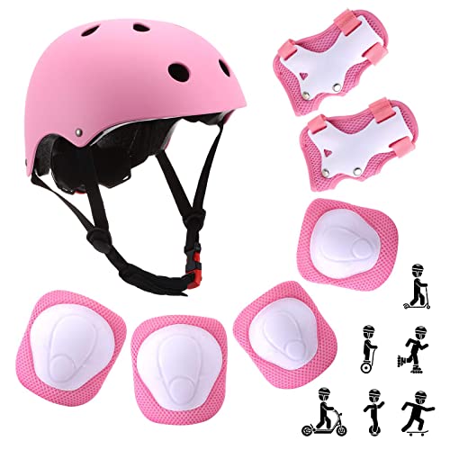 Skateboard Protektoren Set mit Helmet, 7PCS Schutzausrüstung Kinder mit Helm Junge Mädchen Ellenbogenschoner von mopalwin
