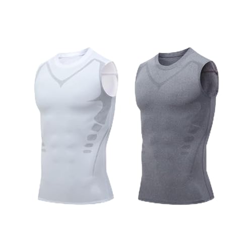 mugeleen EXPECTSKY Ionic Shaping Vest, Fivfivgo Ionic Shaping Vest for Men, Comfortable Men Compression Top, Atmungsaktiv Eisseide Weste, Body Shaper Schlankheitsweste (L, 2PCS(Grau+Weiß)) von mugeleen