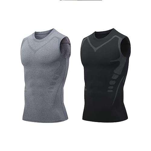 mugeleen EXPECTSKY Ionic Shaping Vest, Fivfivgo Ionic Shaping Vest for Men, Comfortable Men Compression Top, Atmungsaktiv Eisseide Weste, Body Shaper Schlankheitsweste (M, 2PCS(Schwarz+Grau)) von mugeleen