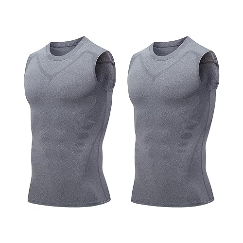 mugeleen EXPECTSKY Ionic Shaping Vest, Fivfivgo Ionic Shaping Vest for Men, Comfortable Men Compression Top, Atmungsaktiv Eisseide Weste, Body Shaper Schlankheitsweste (M, Grau(2PCS)) von mugeleen