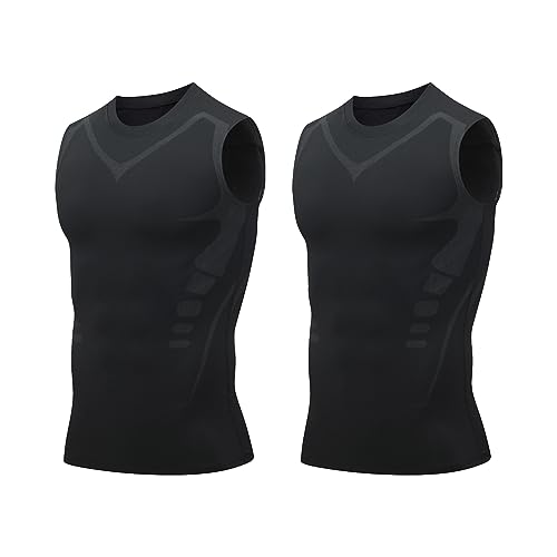 mugeleen EXPECTSKY Ionic Shaping Vest, Fivfivgo Ionic Shaping Vest for Men, Comfortable Men Compression Top, Atmungsaktiv Eisseide Weste, Body Shaper Schlankheitsweste (XL, Schwarz(2PCS)) von mugeleen