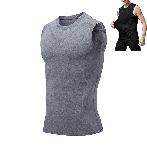 mugeleen EXPECTSKY Ionic Shaping Vest, Fivfivgo Ionic Shaping Vest for Men, Comfortable Men Compression Top, Atmungsaktiv Eisseide Weste, Body Shaper Schlankheitsweste (XXXL, Grau(1PC)) von mugeleen