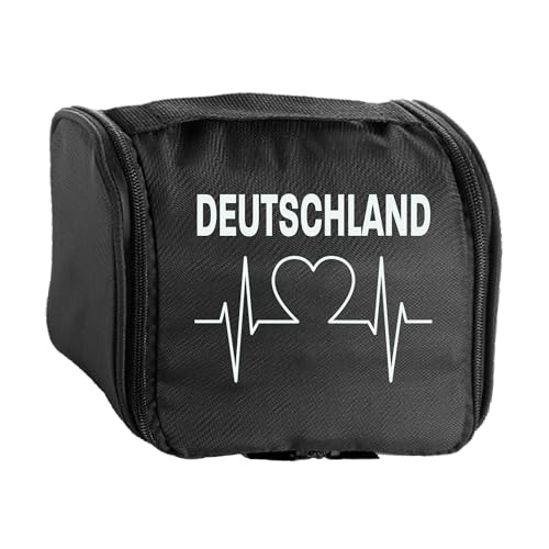 multifanshop® Kulturtasche - Deutschland - Herzschlag - Druck weiß - Love Kosmetiktasche Fanartikel - Größe schwarz von multifanshop