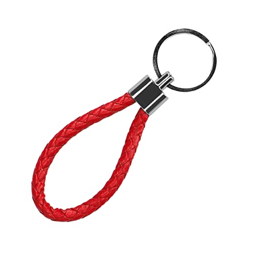 mumbi Schlüsselanhänger Schlüsselband aus Kunstleder & Edelstahl, geflochten Kunstlederband in Rot von mumbi