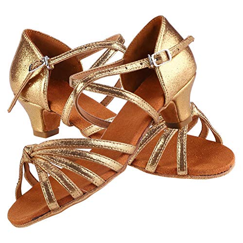 mumisuto Tanzschuh,PU-weiche Bequeme Latino-Schuhe Mode-Tanzschuh für Kinder Mädchen mit 4cm hohem Absatz(34-Gold) von mumisuto