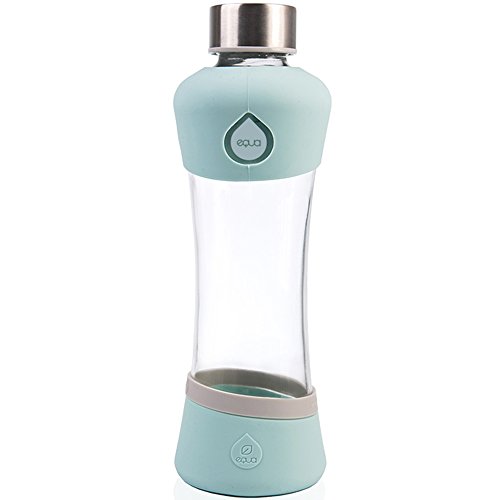 EQUA Active Mint 0,55l Trinkflasche aus Borosilikatglas Designer Sportflasche 550 ml mit Silikonhülle Wasserflasche von EQUA