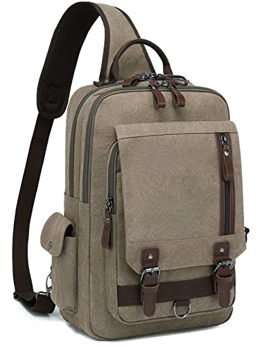 mygreen Canvas Crossbody Messenger Bag Shoulder Sling Backpack Travel Rucksack, khaki-grün-xl, X-Large, Sling Bag von mygreen