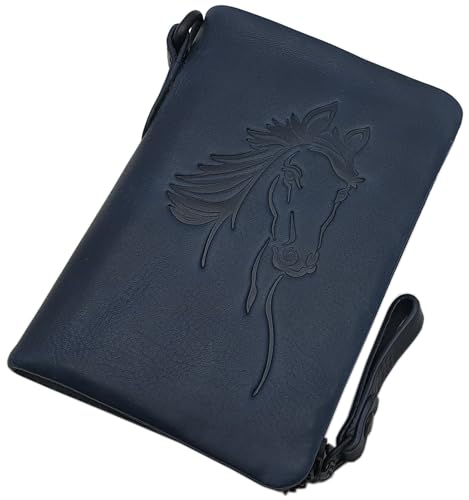 Rindleder Geldbörse/Geldbeutel/Portemonnaie/Portmonaise/Geldtasche/Portmonee mit Pferd-Motiv und RFID & NFC Schutz (Blau) von myledershop