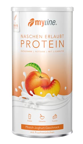 myline Protein Pfirsich-Joghurt mit Fruchtstückchen - hochwertiges Proteinpulver inkl. Rezeptheft - 400g Dose von myline