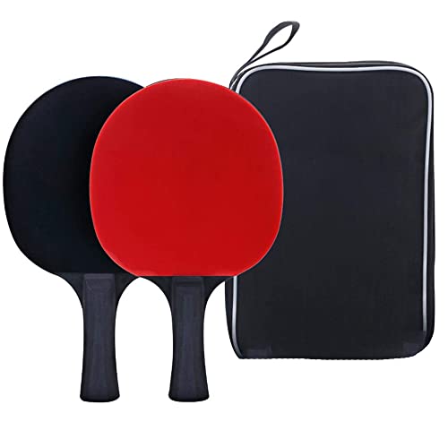 newrong mit 2 Schlägern und 3 Bällen Training Profi Ping-Pong Schläger Set Rutschfest Langlebig Tischtennisschläger Set mit Tasche Rot + Schwarz 23,5 x 15 cm (2 horizontale Schläger) von newrong